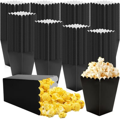 Dailygoody - Popcornzakjes - Papieren popcornbekers - Klein formaat - Zwart - Feestsnacks - Geschikt voor bioscoop en verjaardagsfeest