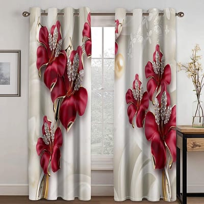Aangepaste Diamanten Sieraden Bloemen Draperieën Rood Goud Luxe Bruiloft Dunne Raamgordijnen voor Woonkamer Slaapkamer 2 Stuks Gratis Verzending W50H130(CM)x2&Grommet Top