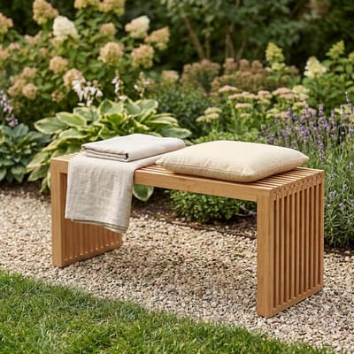 Bamboe Hout – Weerbestendige Houten Tuinbank 2-Zits Zonder Rugleuning – Balkonbank Terrasbank Bamboe Bank – Moderne Tuinmeubelen Buiten