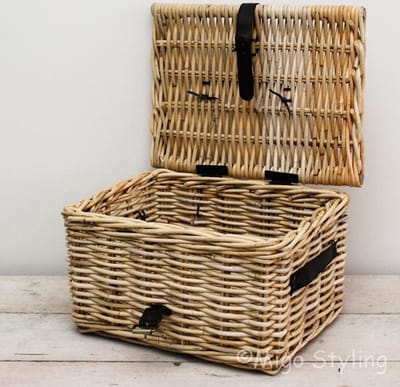 MigoStyling - Kinderfietsmand - Met deksel - Bakkersmand - 42x32xH25 - Riet - Rotan - Naturel - Leren riempje