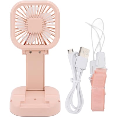 Draagbare Opvouwbare Ventilator 3 Snelheden USB-Gevoed Oplaadbaar Draaibaar Handheld Desktop Klein roze