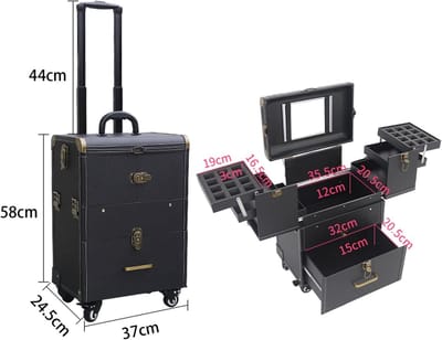 Cosmetica Koffer - Make-up Trolley - Professioneel Gebruik - Veiligheidsslot - 58x37x245 cm - Zwart