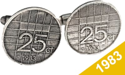 Manchetknopen Kwartje 1983 Verzilverd - Uniek en Stijlvol Sieraad met Jaartal - Cadeau Geboortejaar - Alle Jaartallen Beschikbaar - Doorsnede 1,8 cm
