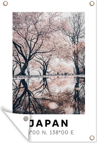 Muurdecoratie Japan - Bloesems - Bomen - 120x180 cm - Tuinposter - Tuindoek