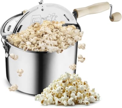 Popcorn Pan - Snack Maker - Filmavond Thuis - Gelijkmatige Hitte - 6.5 Liter - Zilver