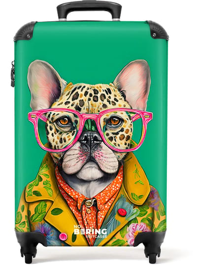 NoBoringSuitcases.com® - Handbagage koffer lichtgewicht - Reiskoffer trolley - Bulldog - Bril - Design - Hond - Dieren - Rolkoffer met wieltjes - Travel suitcase cabin - Reistrolley met TSA slot - Past binnen 55x40x20 en 55x35x25 - Kleine valiezen