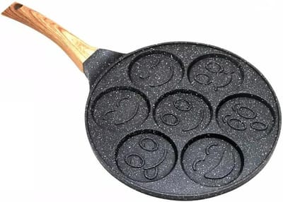 Pannenkoekenpan Gezichtjes - Smiley Pan - Leuke Koekjes Bakken - Marmeren Coating - Ø26.5 cm - Zwart