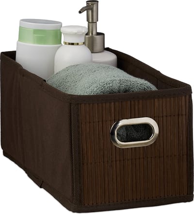 mand badkamer - opvouwbaar - bamboe - stof - voor speelgoed - 14 x 15 x 31 cm - bruin