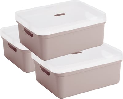 Sunware opbergbox - 3x stuks - 24 liter - roze - kunststof - transparante deksel - 45x35x18 cm - Sigma serie