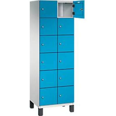 C+P Cambio lockerkast, 2 vakken, 12 vakken, op poten, B 600 x D 525 x H 1980 mm, lichtgrijs/lichtblauw