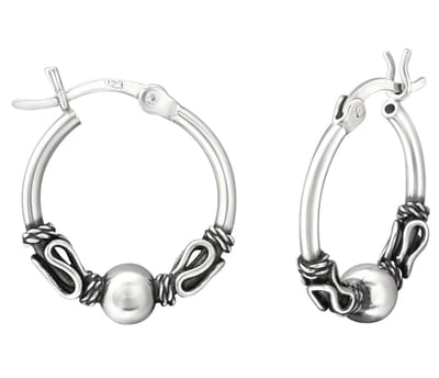 Joy|S - Zilveren Bali oorbellen - 16 mm oorringen - Franse sluiting - geoxideerd