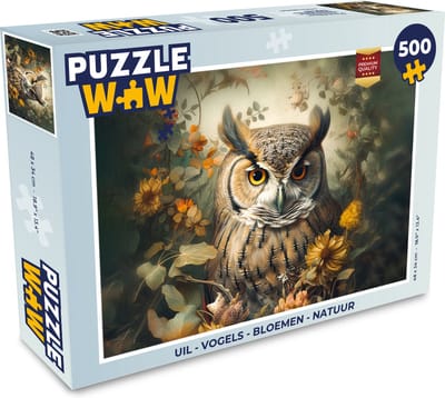 Puzzel Uil - Vogels - Bloemen - Natuur - Legpuzzel - Puzzel 500 stukjes