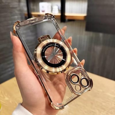 Anti-shock Magnetische hoesje met onzichtbare Ringstandaard - Geschikt voor iPhone 16 Pro Max - Goud