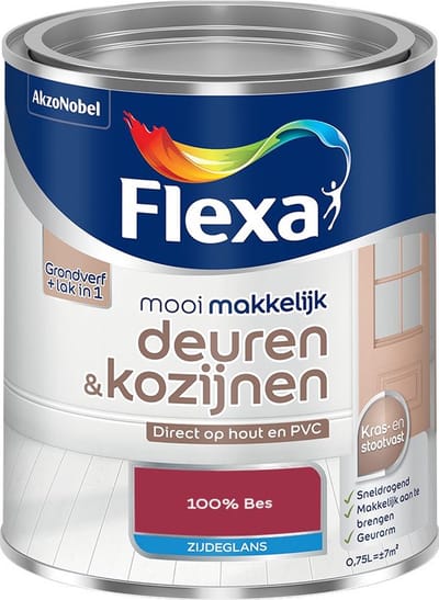 Flexa - Mooi Makkelijk Deuren & Kozijnen Zijdeglans - 100% Bes - Mengverf - 750 Ml