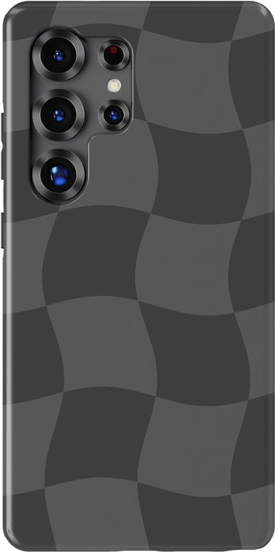 Checkered Warp Hoesje Samsung Galaxy S25 Ultra | Geschikt Voor Mag | Uniek Design Hoesje | Beschermhoes Samsung Galaxy S25 Ultra Grey Motion
