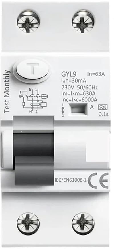 Aardlekschakelaar - Stroomonderbreker RCD - Veilige Stroomvoorziening - Elektromagnetisch Type A - 2-polig 40A - Grijs