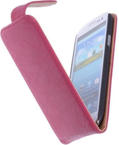 Polar Echt Lederen Fuchsia Samsung Galaxy S3 Flipcase Hoesje - Cover Flip Case Hoes