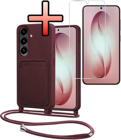 Hoes Geschikt voor Samsung S26 Met Telefoonkoord Met Screenprotector - Siliconen Hoesje Backcover Met Ketting - Aubergine