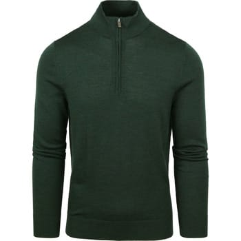 Suitable Merino Half Zip Trui Donkergroen - Maat M - Heren - Quarter zip - Schipperstrui met rits - Volwassen mannen