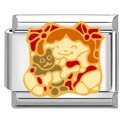 Quiges - Schakel - Bedel - 9mm - charms - Gelukkig meisje met teddybeer - Geschikt voor - armband - Schakelarmband - italy bedels armband