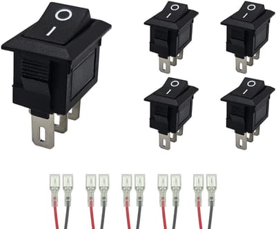 ProRide Mini Wipschakelaar ON/OFF KCD1-11 - met Aansluitkabels - 3-pins - 13x8mm - Rechthoek - Zwart - 5 stuks
