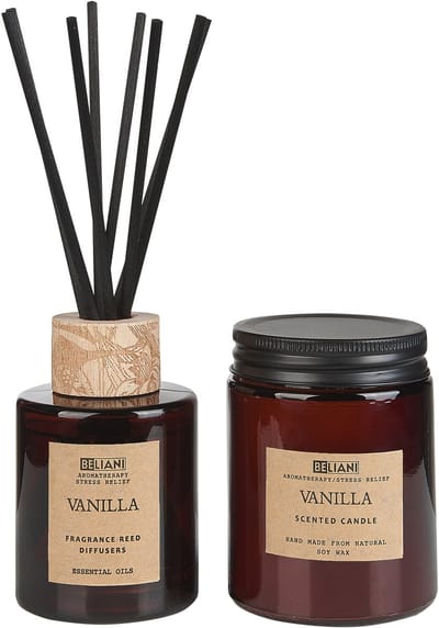 DARK ELEGANCE - Geurkaars met geurstokjes - Bruin - Vanille - Soja wax
