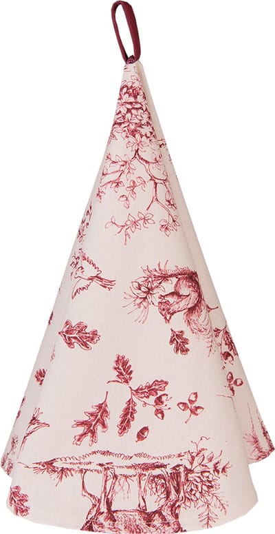 Clayre & Eef Theedoek Ø 80 cm Wit Roze Katoen Rond Rendieren Keukenhanddoek