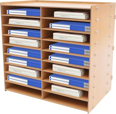 Documentenhouder - Bureau organizer - Kantoor organiseren - 18 vakken - 518 x 33 x 49 cm - Gouden eiken