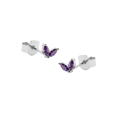 Karma Oorknoppen symbol double leaves zilver Paars