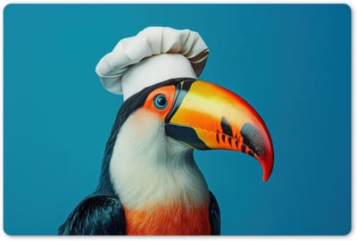 Placemats 45x30 cm - Placemat kunststof - 1 stuk - Toekan - Papegaai - Vogel - Koksmuts - Borden onderleggers - Decoratie voor op tafel - Keuken tafeldecoratie accessoires - Vinyl onderlegger - Tafelversiering