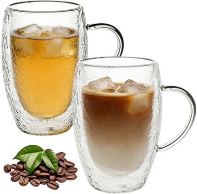 latte macchiatglazen, 450 ml groot, dubbelwandig glas van borosilicaatglas met handvat, koffieglazen voor cappuccino, latte, thee, ijsthee, Iced Americano, vaatwasmachinebestendig