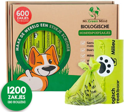 Mr. Green Mind Poepzakjes 1200 stuks - Hondenpoepzakjes - Biologisch Afbreekbaar - 80 rollen - Hond