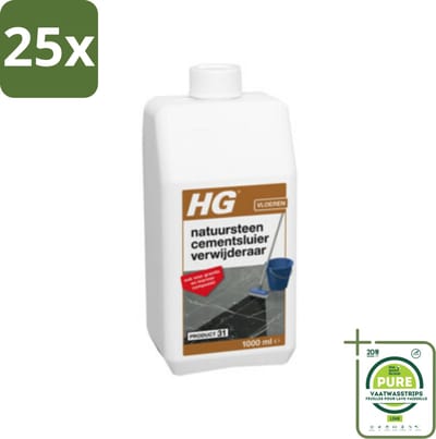 25 x HG Natuursteen Cement & Kalksluier Verwijderaar 1 liter - Grootverpakking - Natuursteen Reiniging - Cementvlekken Verwijderen - Kalksluier Verwijderen - Marmer Schoonmaken - Travertin Schoonmaken