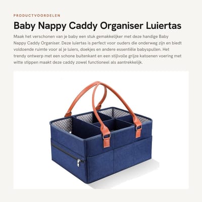 Dailygoods- Luiertas Groot Formaat - Draagbare Luiertas - Luiertas Organizer - Luiertas met Compartimenten - Luiertas voor Kinderen - Duurzaam Vilt - Opbergmand