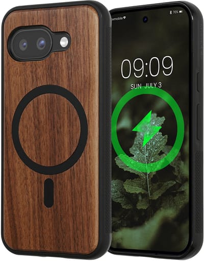 kwmobile Hoesje voor Google Pixel 9a Smartphonehoesje – Cover van hout en TPU – Compatibel met MagSafe – Case in donkerbruin