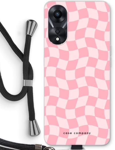 Case Company® - Hoesje met koord geschikt voor Oppo A78 5G hoesje met Koord - Grid Roos - Telefoonhoesje met Zwart Koord - Bescherming aan alle Kanten en Over de Schermrand
