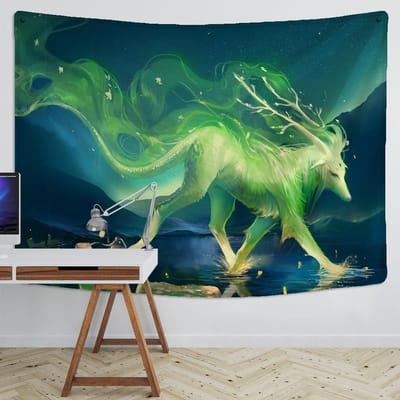Tapisserie murale imprimée avec dessin animé, animal mythique, licorne, taureau, tapisserie psychédélique, tapis muraux hippie, décoration de dortoir 95x70CM