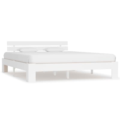 vidaXL - Bedframe - met - hoofdbord - massief - grenenhout - wit - 160x200 - cm