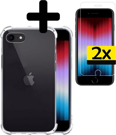 Hoesje - Met Screenprotector - 2 Stuks - Geschikt voor Apple iPhone SE (2022) - Sterk & Shockproof - Siliconen Case - Back Cover - Telefoon Hoes - Shock Proof - Telefoonhoesjes - Transparant