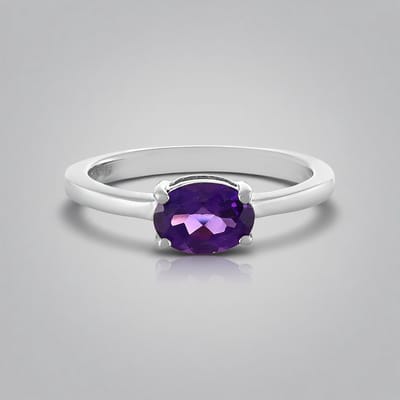 Cavill - Zilveren Ring - 925 Sterling Zilver Platina Verguld - 0,697 ct Marokkaanse Amethist Ovaal - Elegant Paars Dessin - Damesring