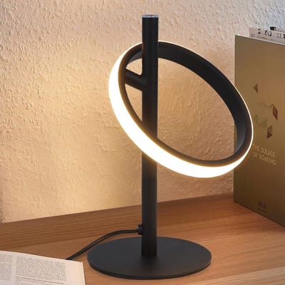 NETTLIFE Tafellamp LED - Zwart - Touch Dimbaar - Roterende Ringen - 3000K Warm Wit Licht - 6W Bedlamp - voor Slaapkamer | Bed | Woonkamer | Kinderkamer | Bar | Restaurant