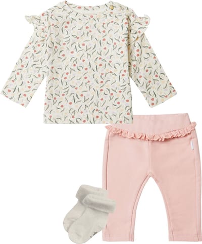 Noppies - Kledingset - 3 delig - Broek Crowley Peach Beige - Shirt Camden Whitecap Gray - 1 paar sokjes - Maat 62