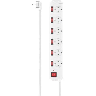 Hama Stekkerdoos met schakelaar - 6-voudig - 1,4m kabel - met overspanningsbeveiliging - Wit