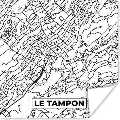 Poster Stadskaart - Plattegrond - Kaart - Frankrijk - Le Tampon - Zwart wit - 100x100 cm XXL