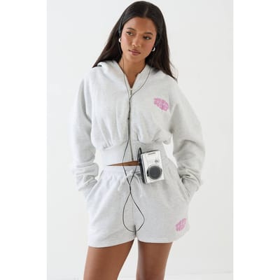 Dames Dsgn Studio Sport Bubble Boxy Crop Hoodie | Ash Grey | Maat: XS