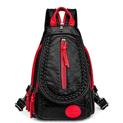 Gewassen Leren Rugzak Literair Chinese Stijl Geborduurde Borsttas Shoppen Reizen Zacht Leren Rugzak Damestas black