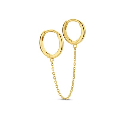 New Bling 9NBG-0767 Gouden oorbellen met Kettinkje - Earparty - Oorringen - 8,5+10mm - 30mm Lengte Ketting - 14 Karaat - Goud