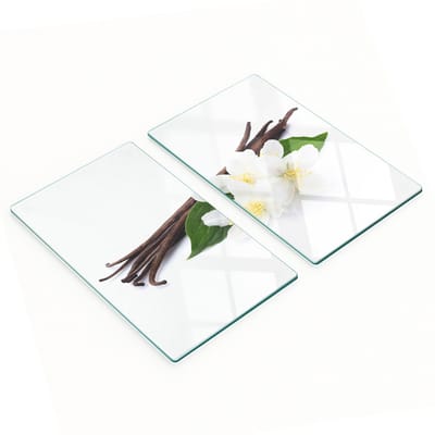 Decoratieve glazen snijplanken voor in de keuken, jasmijn en vanille, 2x30x52 cm
