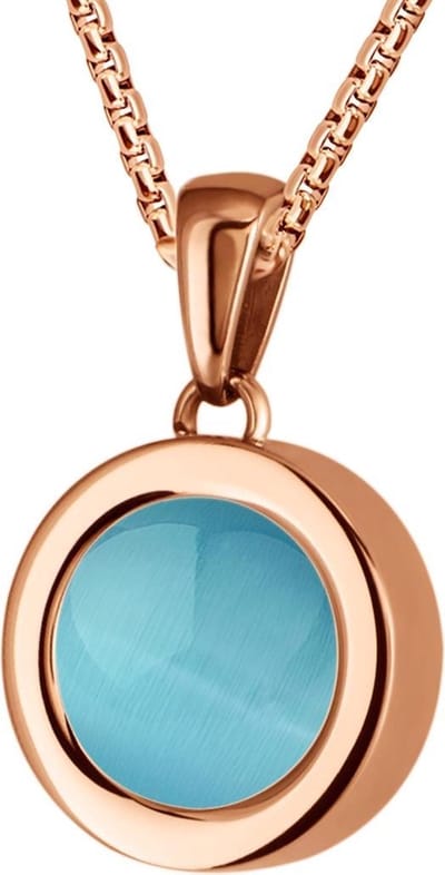 Quiges 12mm Mini Munt Hanger Rosékleurig RVS Glans met Cat's Eye Blauw Munt en Box Ketting Ankerketting 42-46cm