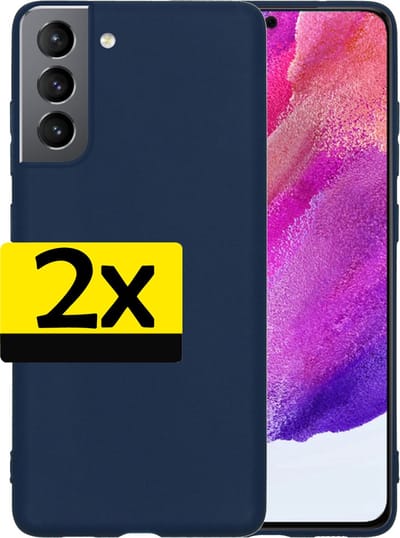 Hoesje - 2 Stuks - Geschikt voor Samsung Galaxy S21 FE - Sterk & Shockproof - Case Siliconen - Back Cover - Telefoon Hoes - Telefoonhoesjes - Donkerblauw
